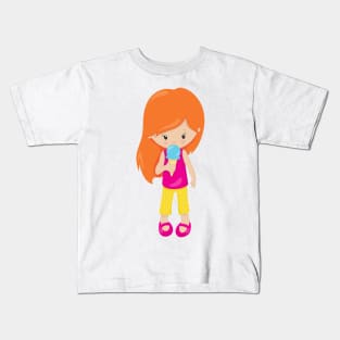 Girl With Ice Cream, Cute Girl, Orange Hair Kids T-Shirt